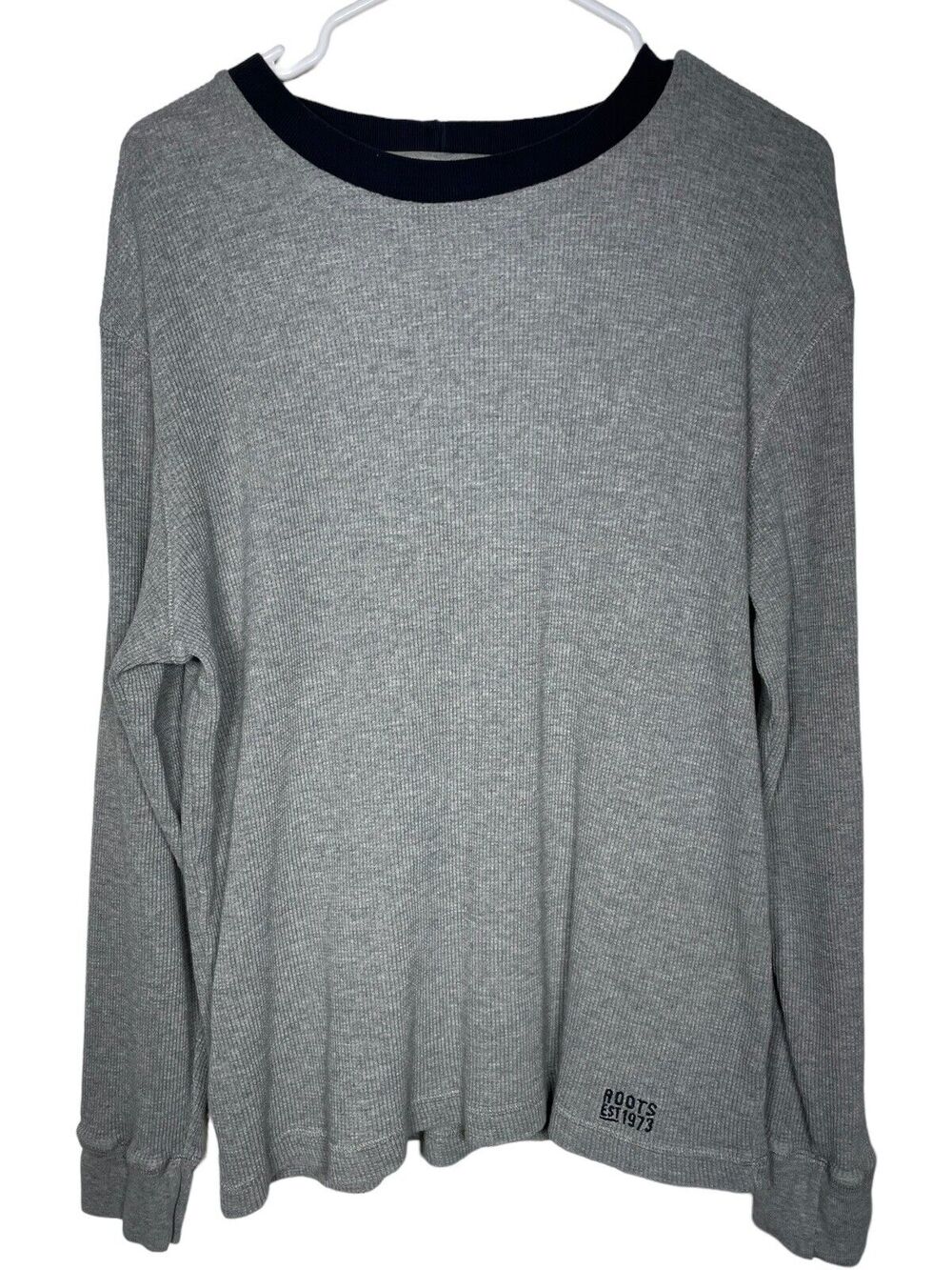 Roots Athletics Mens Thermal Knit Long Sleeve Crew Neck Shirt Gray Size Large